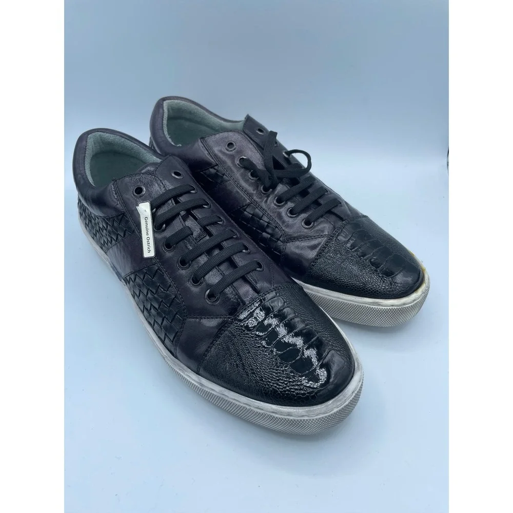 Belvedere Ecco Mens 11 Black Genuine Ostrich Leg Woven Leather Sneakers Y11/ECCO